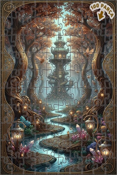 Teona Ahşap لغز خشبي مؤطر بطبقتين، بتصميم برج الغابة الغامضة بمظهر لوحة زيتية...