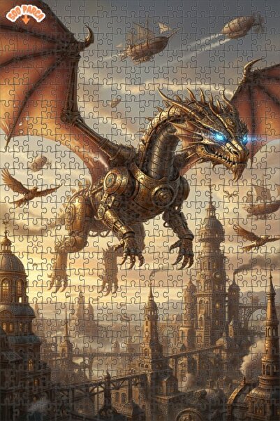 Teona Ahşap Steam Dragon City Double Layer Framed Wooden Puzzle 500 Pieces 50X30
