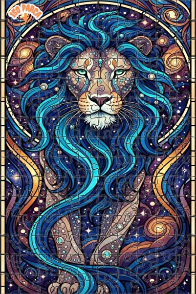 Teona Ahşap لغز خشبي فني من الزجاج الملون بتصميم سحر الأسد الكوني 150 قطعة 20×30