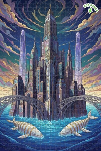 Teona Ahşap لغز خشبي رائع بإطار مزدوج الطبقات من فن مدينة الحوت 800 قطعة 70x50