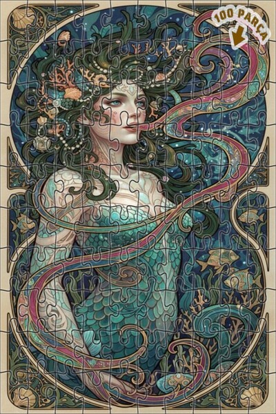 Teona Ahşap لغز خشبي مؤطر بطبقتين بمظهر فني مائي لحورية البحر 100 قطعة 25×25