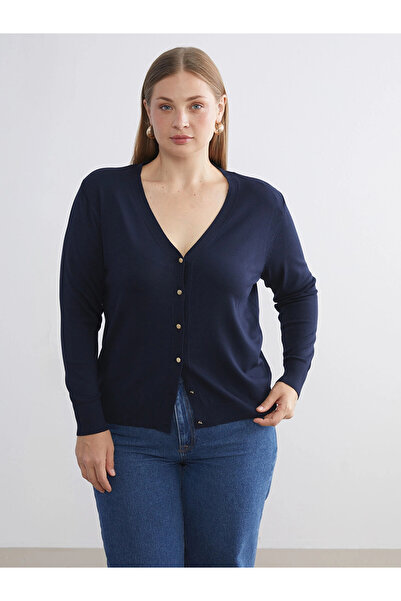 LC Waikiki Lcwaikiki Classic Navy Blue V-Neck Women's Knitwear Cardigan