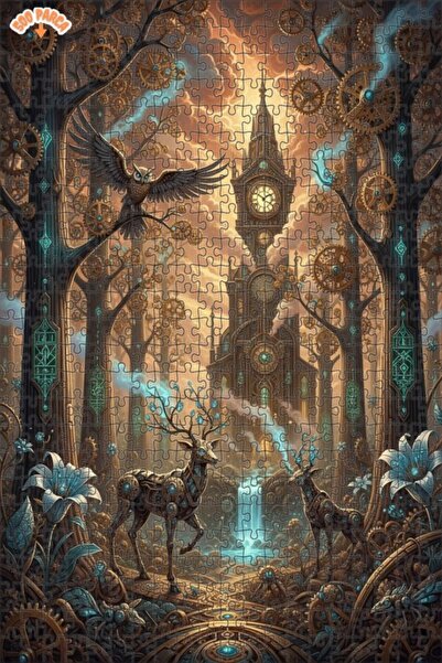 Teona Ahşap ألغاز خشبية على شكل غزلان ميكانيكية وساعة في غابة ستيمبانك بإطار ...