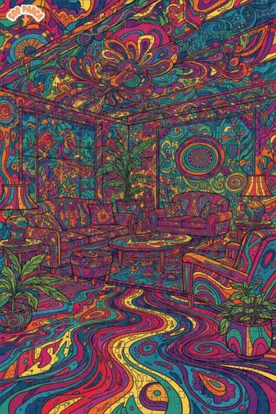 Teona Ahşap Psychedelic Dream Patterned Oil Painting Look Wooden Puzzle 500 P...