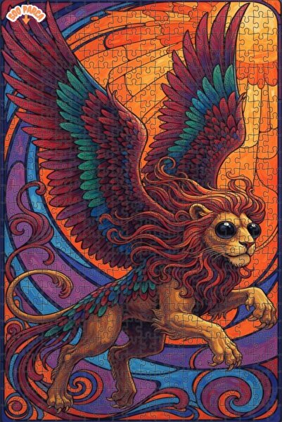 Teona Ahşap لغز خشبي بإطار ذو طابقين بتصميم فني لأسد مجنح 500 قطعة 50x30