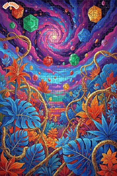 Teona Ahşap Cosmic Crystal Garden Oil Painting Look Double Layer Framed Woode...