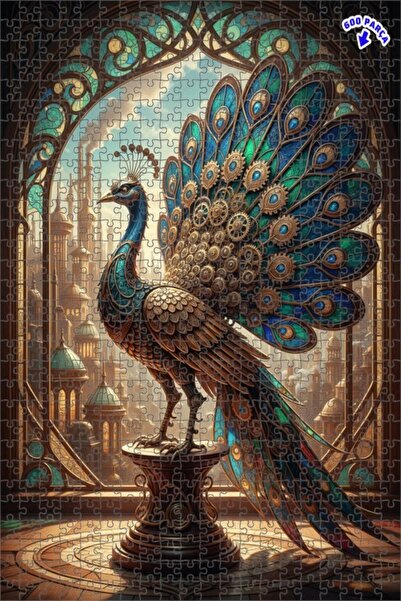 Teona Ahşap Steampunk Tavus Kuşu Sanat Baskı Çift Katlı Çerçeveli Ahşap Puzzl...