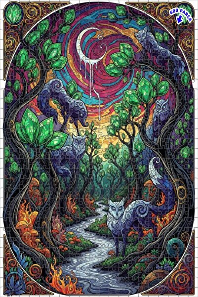 Teona Ahşap ألغاز خشبية ملونة مؤطرة بتصميم غابات غامضة وذئاب ونعام 600 قطعة 5...