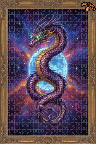 Teona Ahşap Dragon Galaxy Oil Painting Look Double Layer Framed Wooden Puzzle...