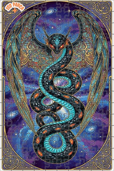 Teona Ahşap Dragon Snake Galaxy Art Double Layer Framed Wooden Puzzle 150 Pie...