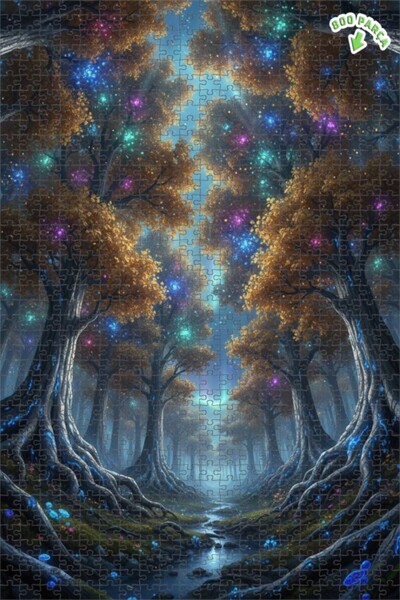 Teona Ahşap لغز خشبي مؤطر بطبقتين من الغابة السحرية والأشجار المضيئة 800 قطعة...