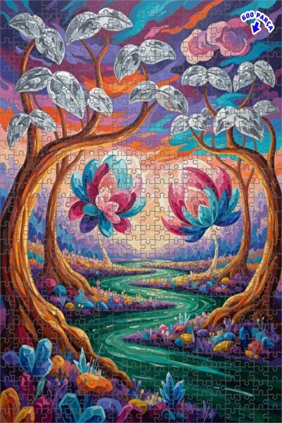 Teona Ahşap لغز خشبي بتصميم زهور الغابة السحرية بمظهر لوحة زيتية 600 قطعة 50×35