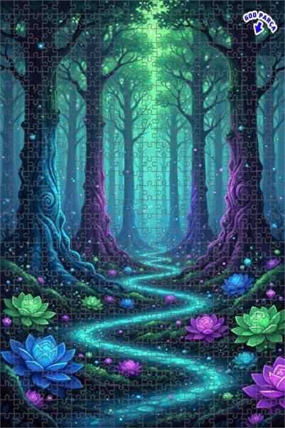 Teona Ahşap لغز خشبي فني بتصميم طريق الغابة السحرية بمظهر الألوان المائية 600...