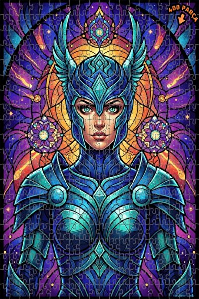 Teona Ahşap لغز خشبي مؤطر بطبقتين من الفن الزجاجي الملون للمرأة المحاربة المق...