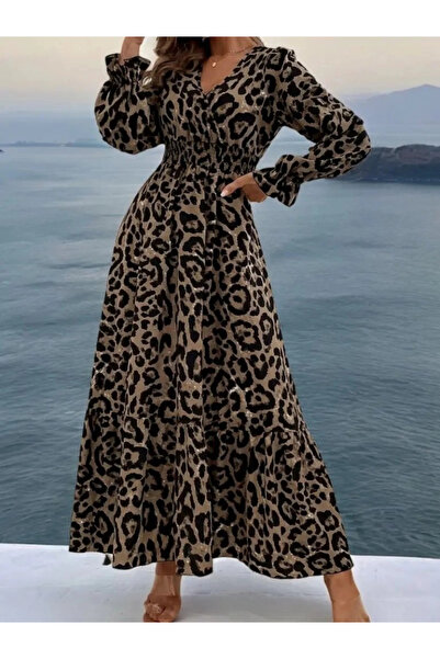 nedo7 Women's Long Sleeve Double-Breasted Collar Leopard Print Long Single Je...