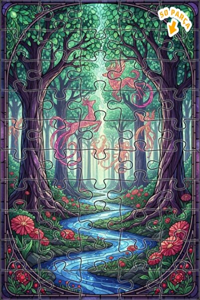 Teona Ahşap لغز خشبي مؤطر بطبقتين من فيريلس الغابة السحرية 50 قطعة 15×25