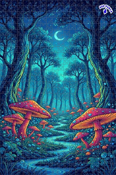 Teona Ahşap لغز خشبي مؤطر بطبقتين بمظهر لوحة زيتية لفطر الغابة السحرية 600 قط...