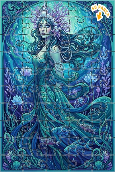 Teona Ahşap لغز خشبي بإطار مزدوج الطبقات بمظهر لوحة زيتية لحورية البحر الخيال...