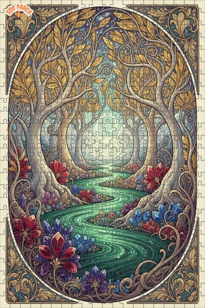 Teona Ahşap لغز خشبي مؤطر بطبقتين بتصميم فني لمنظر نهر الغابة الساحرة بالألوا...