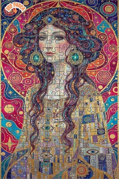 Teona Ahşap لوحة بانورامية للمرأة على طراز غوستاف كليمت مع تفاصيل ذهبية، لغز ...
