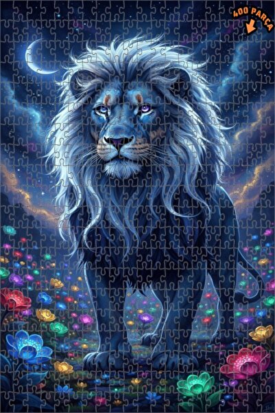 Teona Ahşap لغز خشبي مؤطر بطبقتين بتصميم فني يشبه لوحة زيتية لأسد ليلي غامض، ...