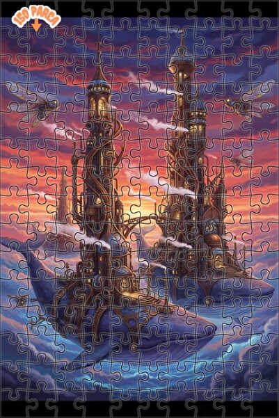 Teona Ahşap لغز خشبي مؤطر بطبقتين بمظهر لوحة زيتية لـ مدينة الحوت الطائر 150 ...