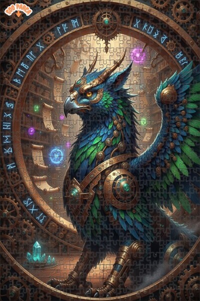 Teona Ahşap لغز خشبي مؤطر بطبقتين بتصميم فني ستيمبانك على شكل غريفون غامض بمظ...