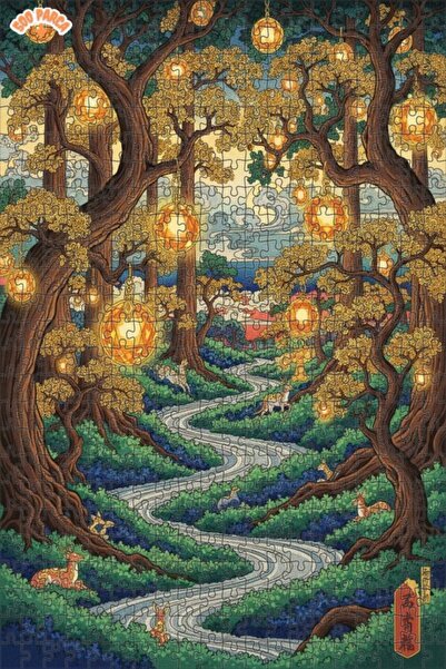 Teona Ahşap ألغاز خشبية مؤطرة بطبقتين بمظهر لوحة زيتية لـ 'فوانيس الغابة الغا...