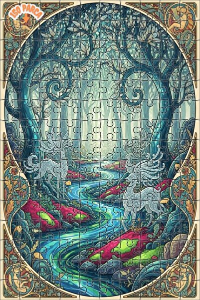 Teona Ahşap لغز خشبي مؤطر بطبقتين لغزلان الغابة الغامضة 150 قطعة 20×30