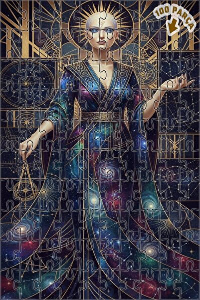 Teona Ahşap Galaxy Woman Oil Painting Look Double Layer Framed Wooden Puzzle ...