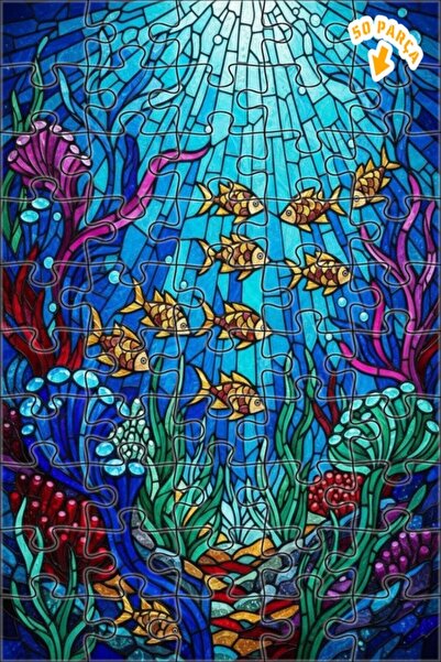 Teona Ahşap لغز خشبي بتصميم مجموعات أسماك ملونة تحت الماء بمظهر فسيفساء زجاجي...