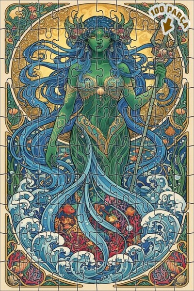 Teona Ahşap لغز خشبي مؤطر بطبقتين بتصميم فني لحورية البحر 100 قطعة 25×25