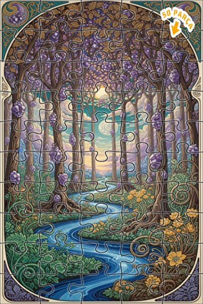 Teona Ahşap لغز خشبي بتصميم غابة كريستالية سحرية بمظهر مائي 50 قطعة 15×25