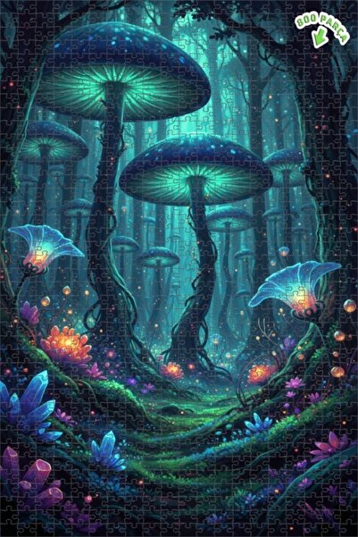 Teona Ahşap لغز خشبي مؤطر بطبقتين مزين بفطر الغابة السحرية وزهور كريستالية، 8...