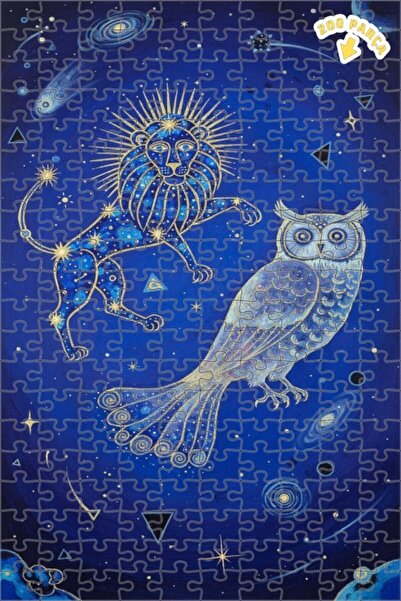 Teona Ahşap Lion and Owl Galaxy Art Oil Painting Double-Deck Framed Wooden Pu...