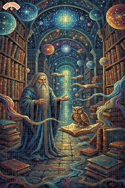 Teona Ahşap لغز خشبي بتصميم مكتبة سحرية وساحر وبومة بمظهر لوحة زيتية 500 قطعة...