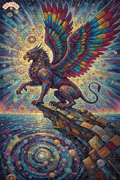 Teona Ahşap Mythological Creature Griffin in the Picture Oil Painting Double-...