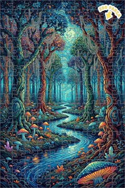 Teona Ahşap لغز خشبي مؤطر بطبقتين بمظهر لوحة زيتية لغابة سحرية 200 قطعة 25×35