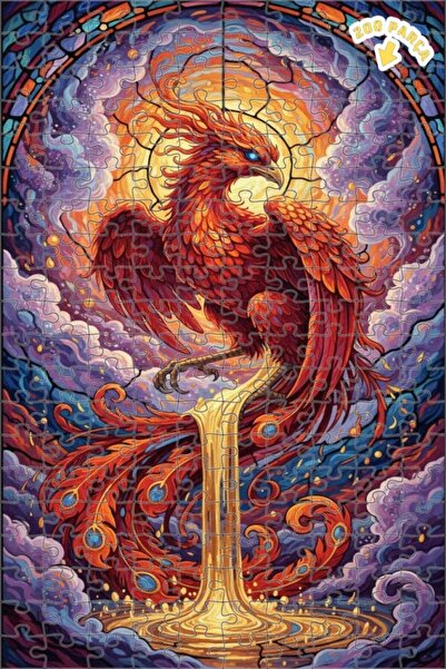 Teona Ahşap لغز فني على شكل طائر الفينيق يرتفع بأجنحة لهب، بمظهر لوحة زيتية، ...