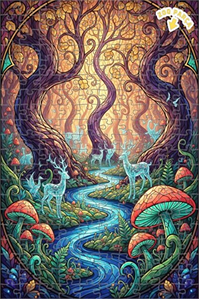 Teona Ahşap لغز خشبي مؤطر بطبقتين من فن الفسيفساء الزجاجي بتصميم الغابات السا...