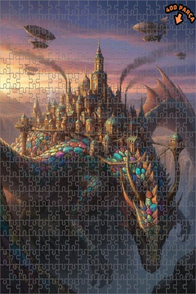 Teona Ahşap لغز خشبي رائع على شكل مدينة التنين ذو طابقين بإطار 400 قطعة 35x35