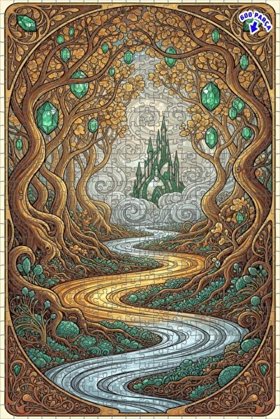 Teona Ahşap لغز خشبي مؤطر بطبقتين من شلال الغابة السحرية 600 قطعة 50x35