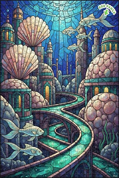 Teona Ahşap لغز خشبي بإطار ذو طابقين بمظهر فسيفساء زجاجي لمدينة سحرية تحت الب...