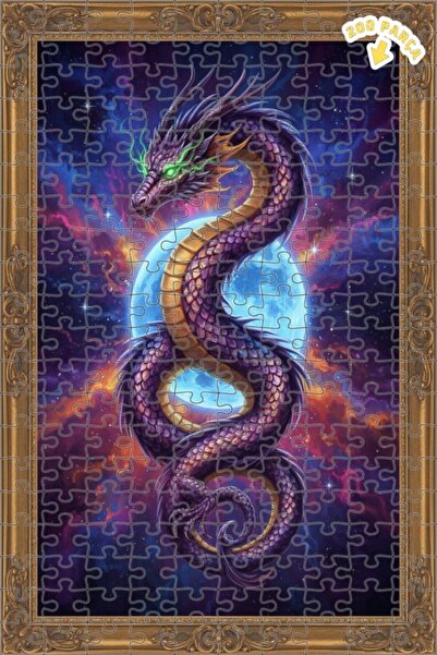 Teona Ahşap Dragon Galaxy Oil Painting Look Double Layer Framed Wooden Puzzle...