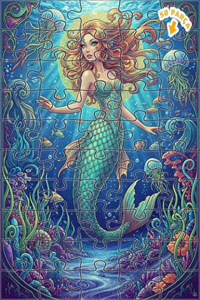 Teona Ahşap لوحة فنية بتصميم حورية البحر بمظهر لوحة زيتية، لغز خشبي بإطار مزد...