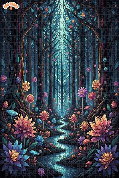 Teona Ahşap لغز فني بمظهر لوحة زيتية لجبل الغابة الغامضة 500 قطعة 50×30