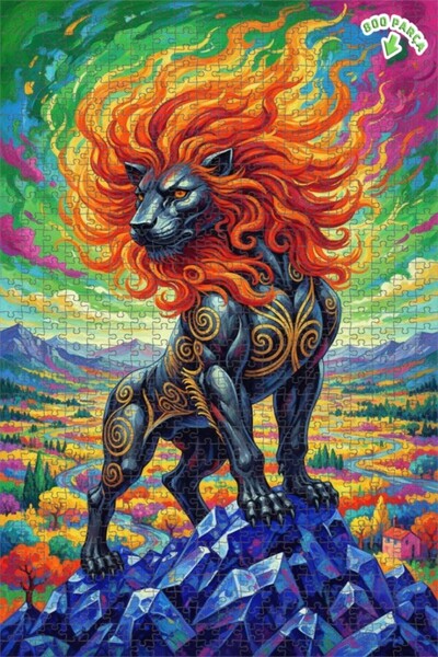 Teona Ahşap لغز فني بمظهر زيت اللوحة الفنية لأسد ذو شعر ناري 800 قطعة 70x50