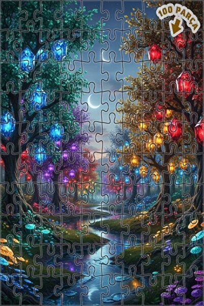 Teona Ahşap لغز الغابة الكريستالية السحرية 100 قطعة 25x25