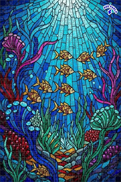 Teona Ahşap لغز خشبي بتصميم مجموعات أسماك ملونة تحت الماء بمظهر فسيفساء زجاجي...