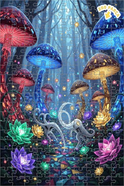 Teona Ahşap لغز خشبي مؤطر بطبقتين بمظهر لوحة زيتية لفطر الغابة السحرية 200 قط...